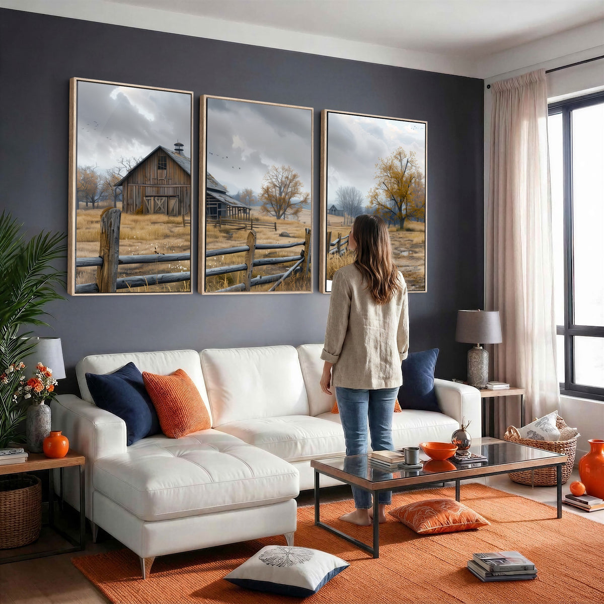 Farm1-MGV-CV-24X16 - Rustic Autumn Farmhouse Wall Art Canvas Print | Serene Countryside with Weathered Barn