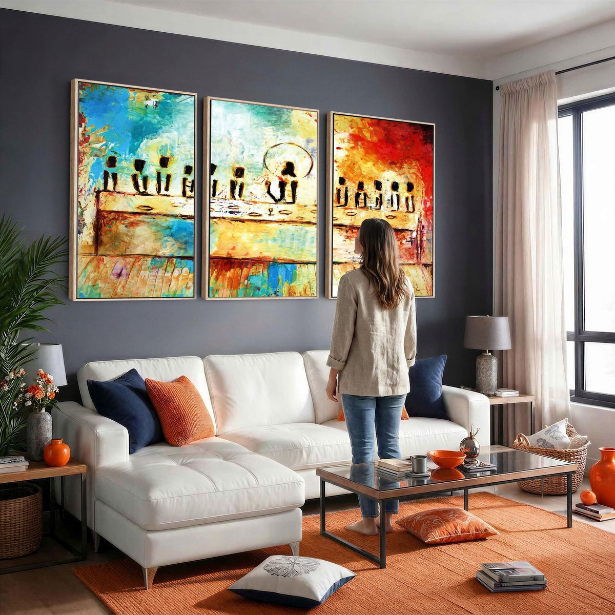 YKE34632598CR-_Poster-30x20 - Abstract Last Supper Wall Art, Jesus and Apostles Canvas Print, Religious Decor