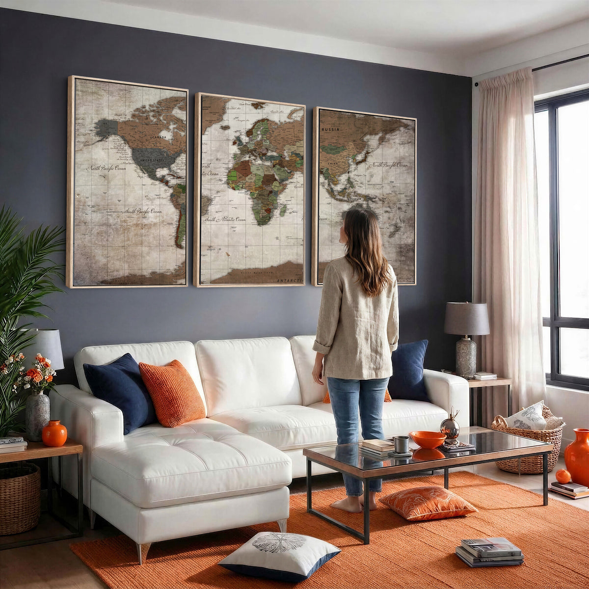 65393892-MGV-CV-36X24 - World Map Wall Art Canvas Print, Modern Decorative Framed Map Artwork Prints for Living Room, Office, Bedroom Wall Decor