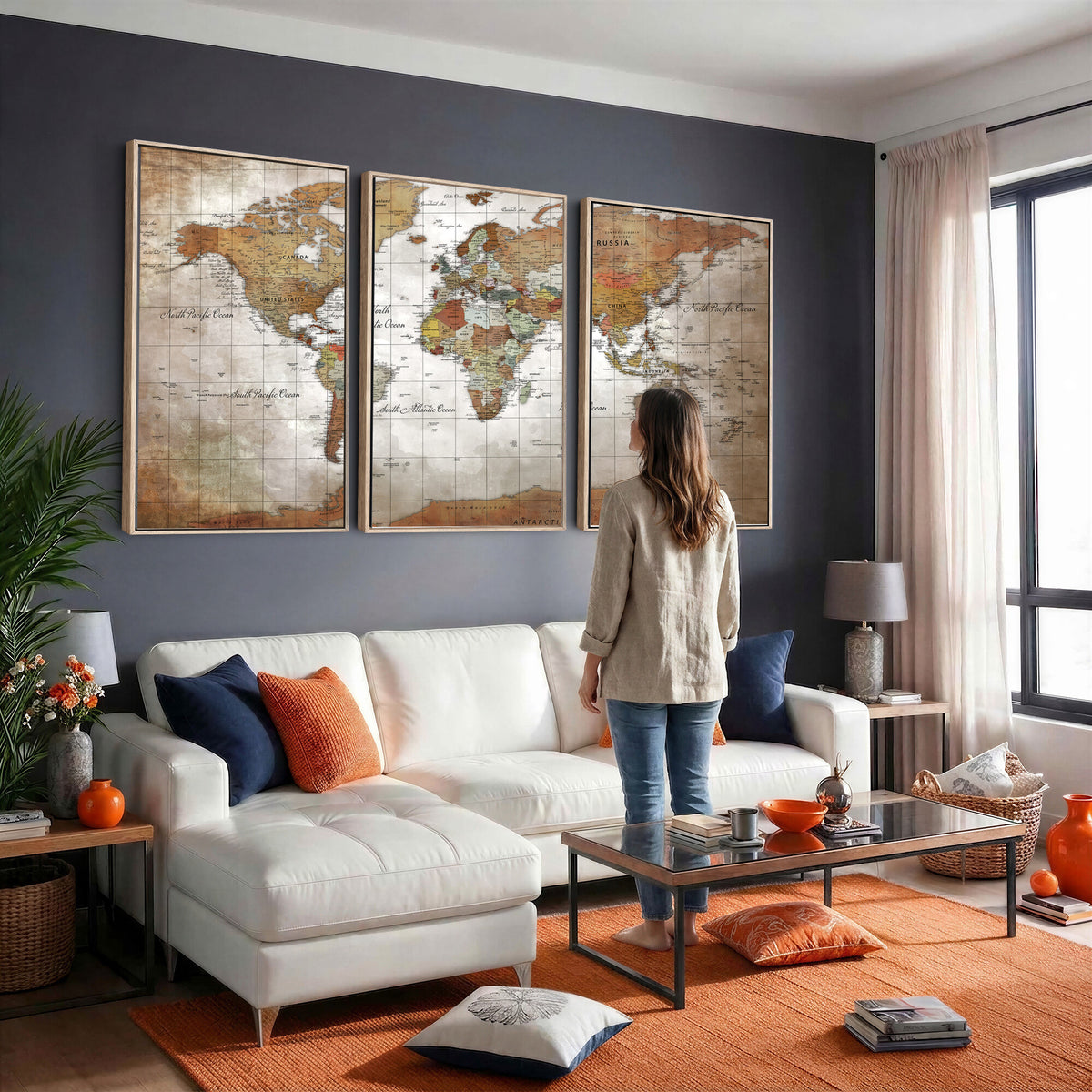 51643807-MGV-CV-36X24 - World Map Wall Art Canvas Print, Modern Decorative Framed Map Artwork Prints for Living Room, Office, Bedroom Wall Decor