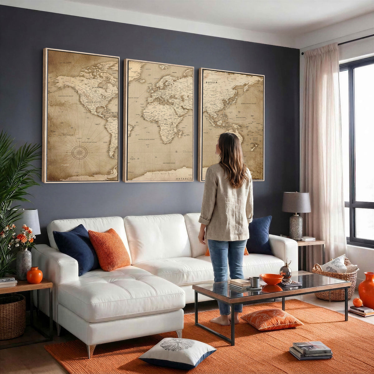 34795134-MGV-CV-36X24 - World Map Wall Art Canvas Print, Modern Decorative Framed Map Artwork Prints for Living Room, Office, Bedroom Wall Decor