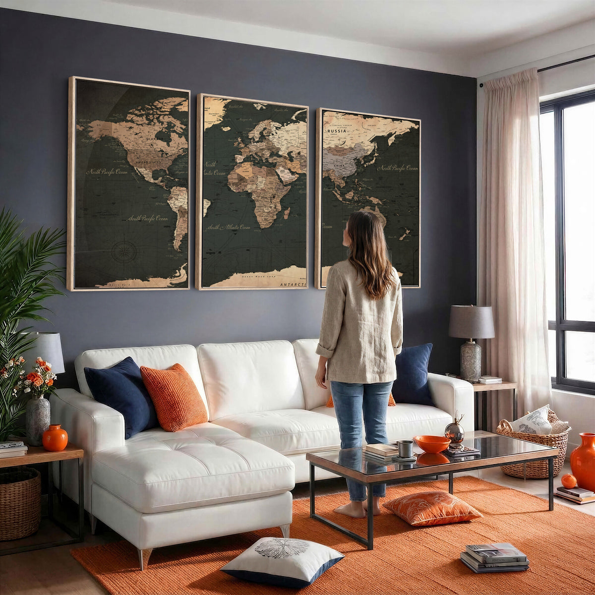 62059333-MGV-CV-36X24 - World Map Wall Art Canvas Print, Modern Decorative Framed Map Artwork Prints for Living Room, Office, Bedroom Wall Decor