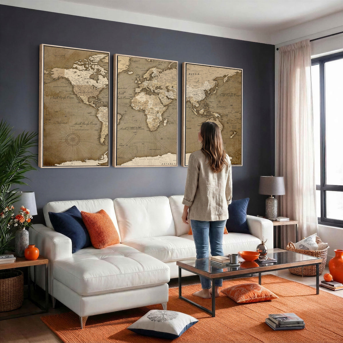 82314635-MGV-CV-36X24 - World Map Wall Art Canvas Print, Modern Decorative Framed Map Artwork Prints for Living Room, Office, Bedroom Wall Decor
