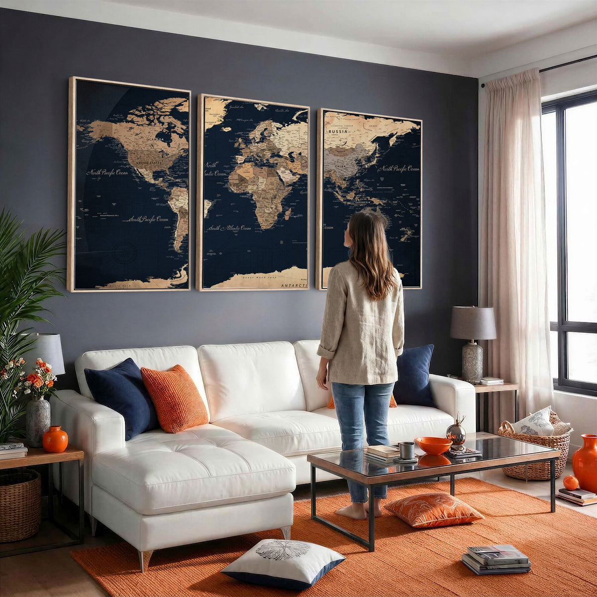 53971530-MGV-CV-36X24 - World Map Wall Art Canvas Print, Modern Decorative Framed Map Artwork Prints for Living Room, Office, Bedroom Wall Decor