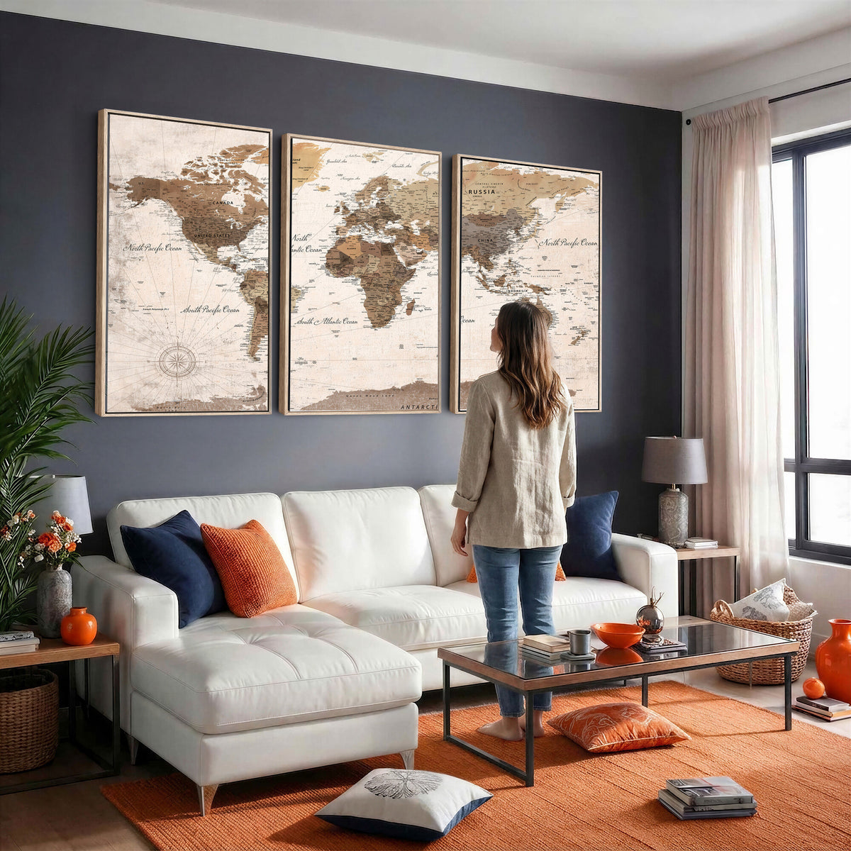 38923639-MGV-CV-36X24 - World Map Wall Art Canvas Print, Modern Decorative Framed Map Artwork Prints for Living Room, Office, Bedroom Wall Decor