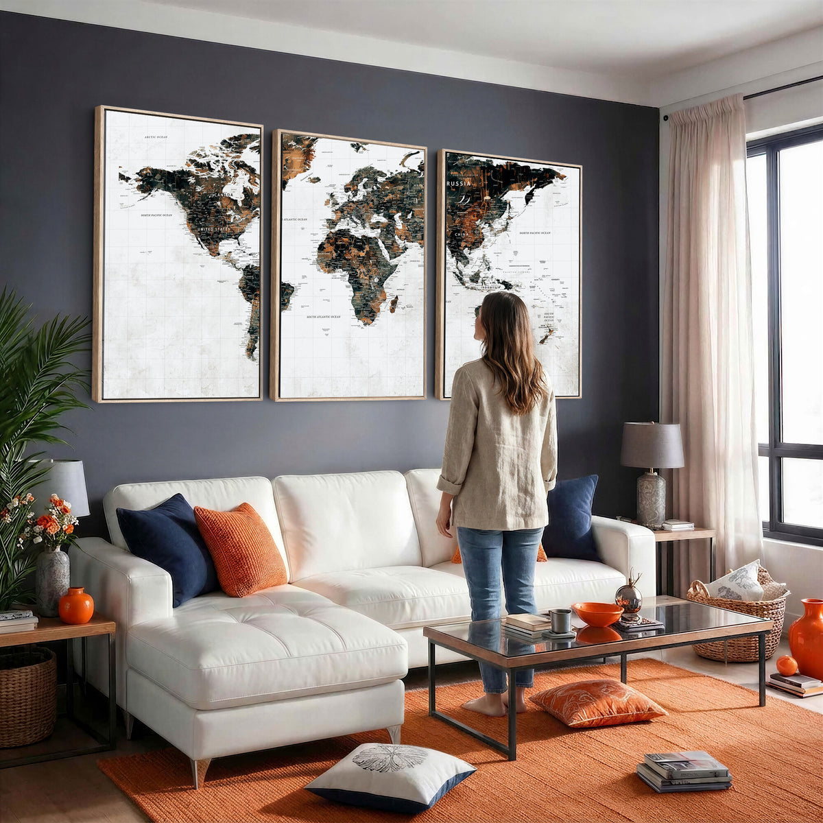 60008766-MGV-CV-36X24 - Large World Map Canvas Print – Framed Travel Map Wall Art
