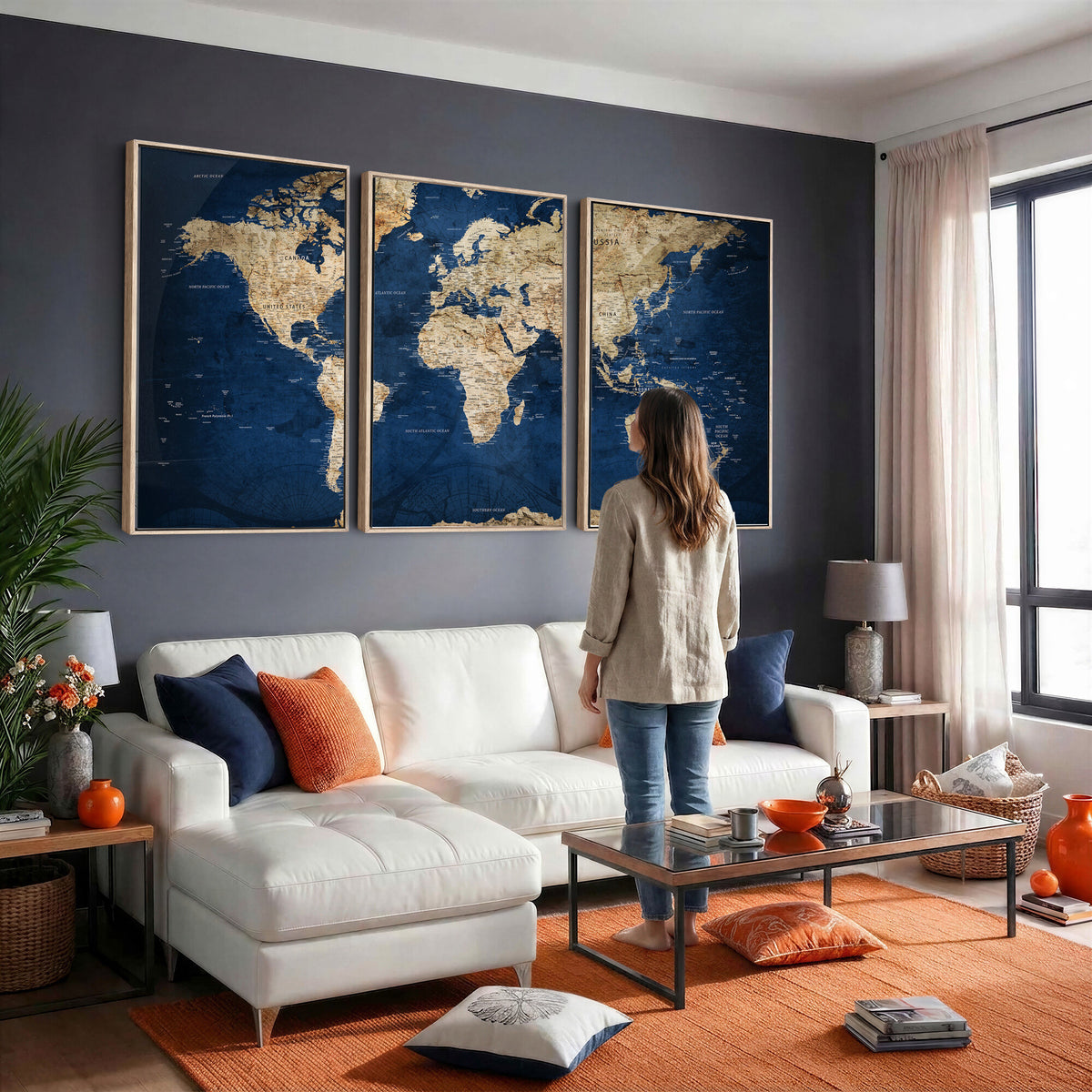 57503519-MGV-CV-36X24 - World Map Canvas Print – Framed Travel Map Wall Art for