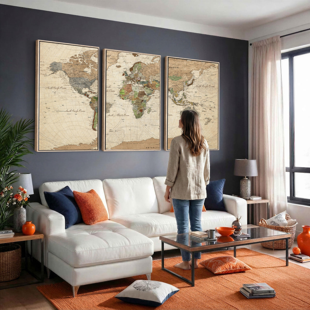 16856902-MGV-CV-36X24 - Vintage World Map Canvas Wall Art - Rustic Grunge Texture