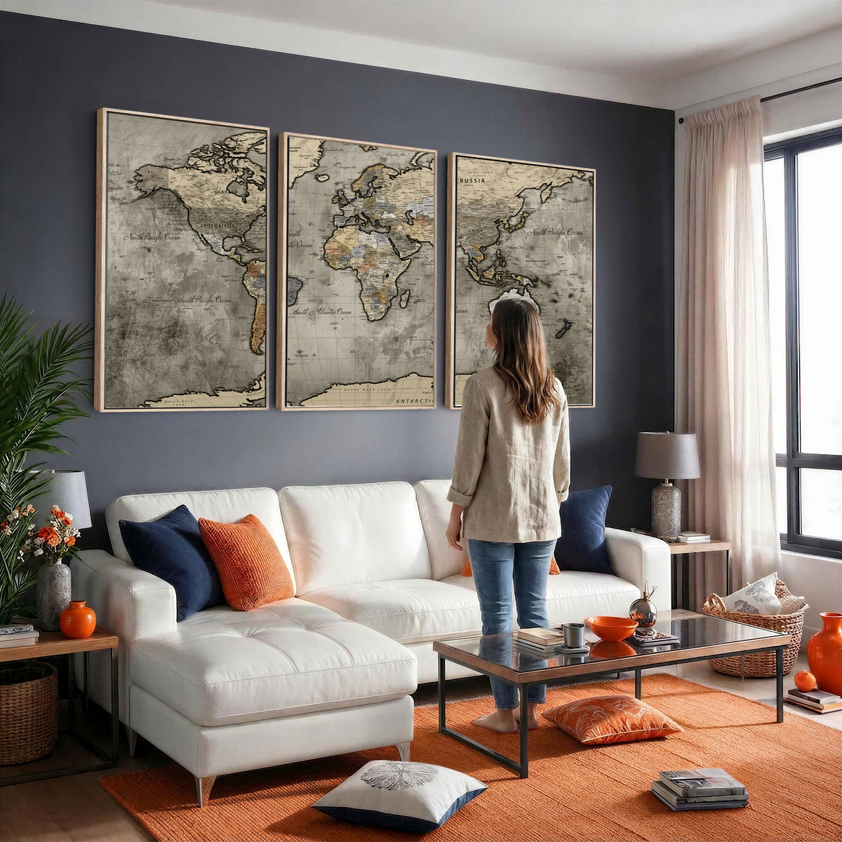 85218700-MGV-CV-36X24 - World Map Canvas Print, Detailed Map of the World Wall Art