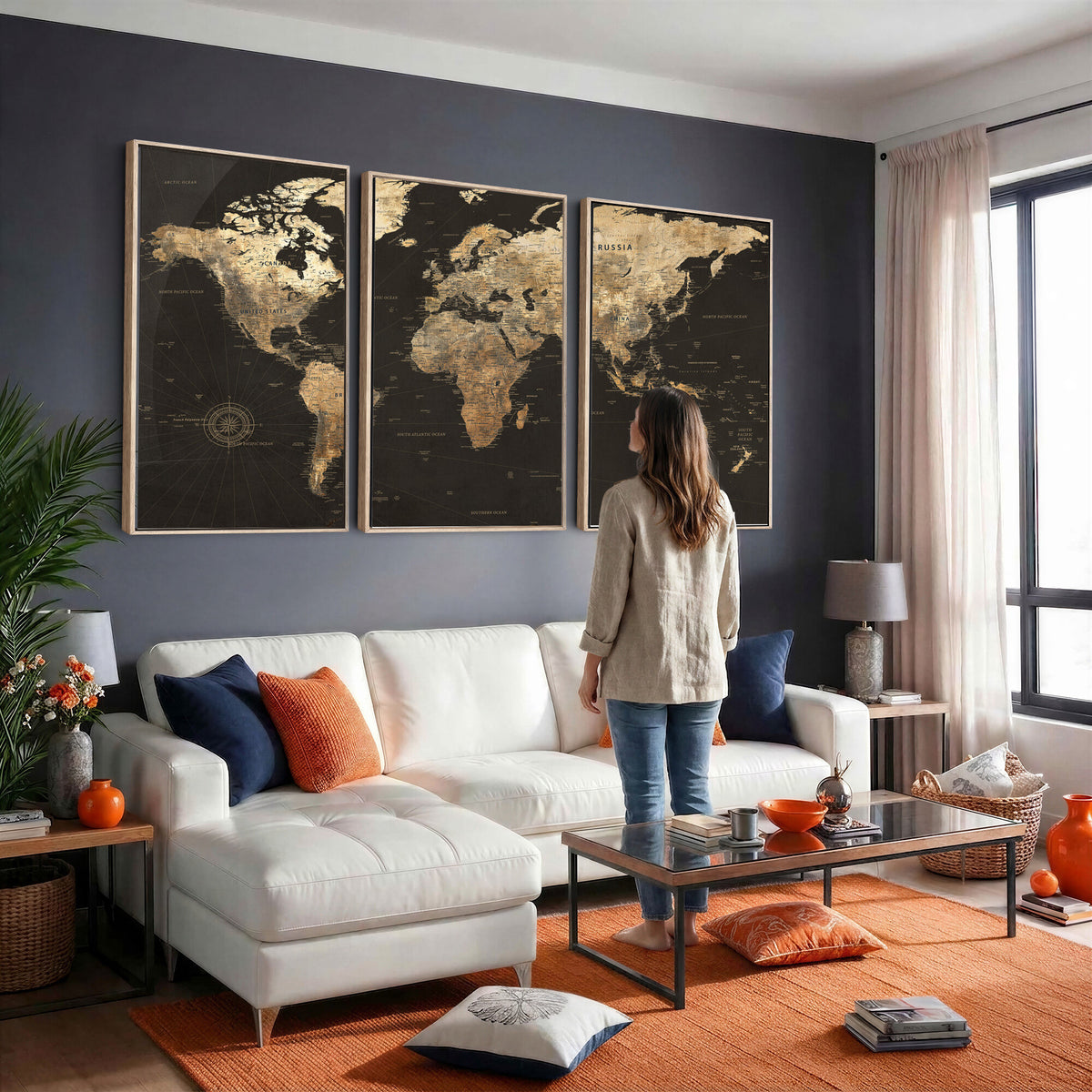 70985630-MGV-CV-36X24 - Framed World Map with Pin Canvas Print – Detailed World Map
