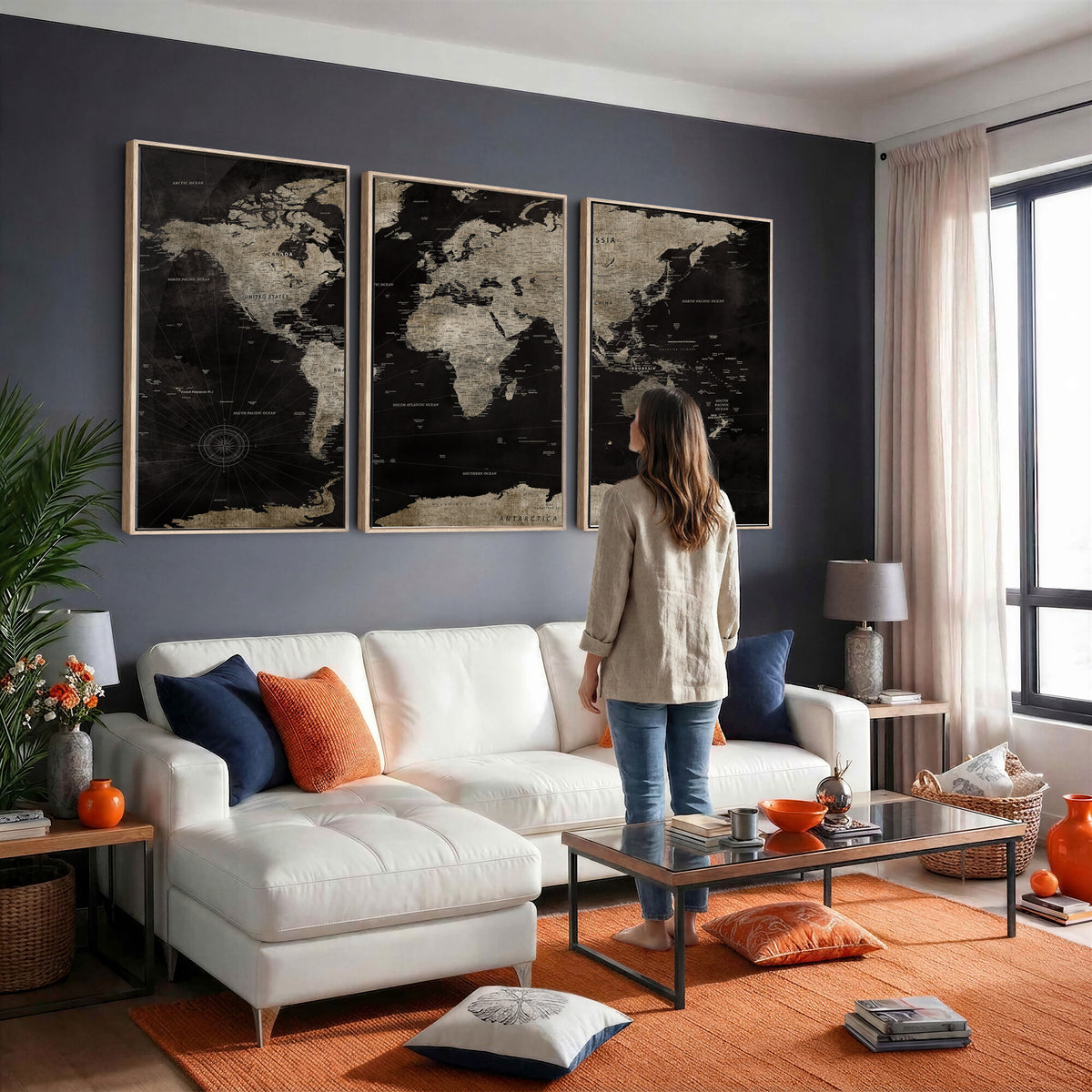 56225956-MGV-CV-36X24 - Detailed World Map Wall Art Print - Large Framed World Map