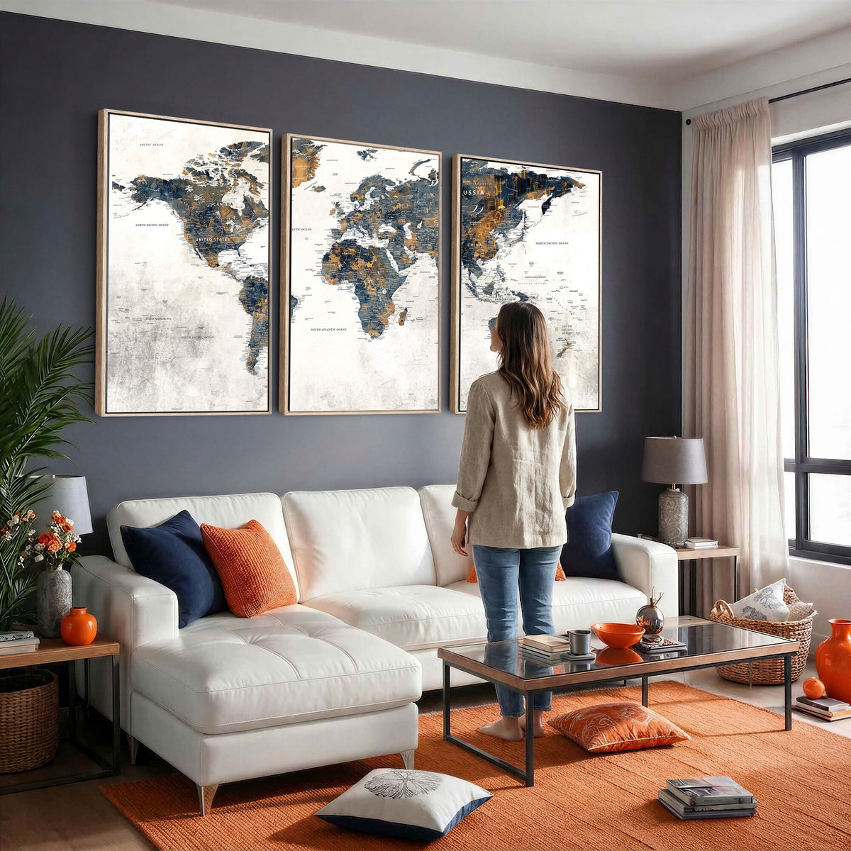 52451147-MGV-CV-36X24 - World Map Wall Art Canvas Print for Office Wall Decor