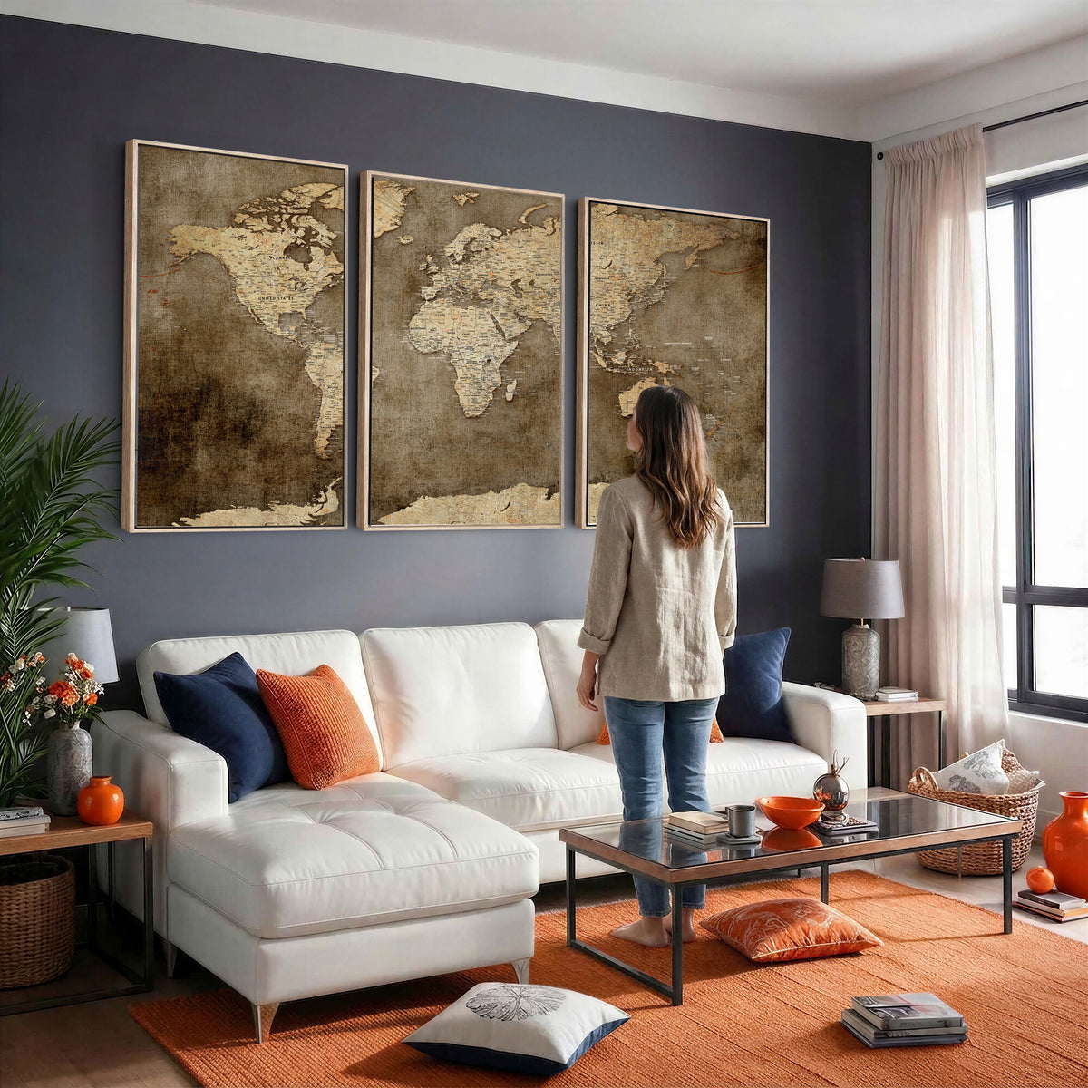 35847542-MGV-CV-36X24 - Dark Vintage World Map Canvas Wall Art Print, Antique Map