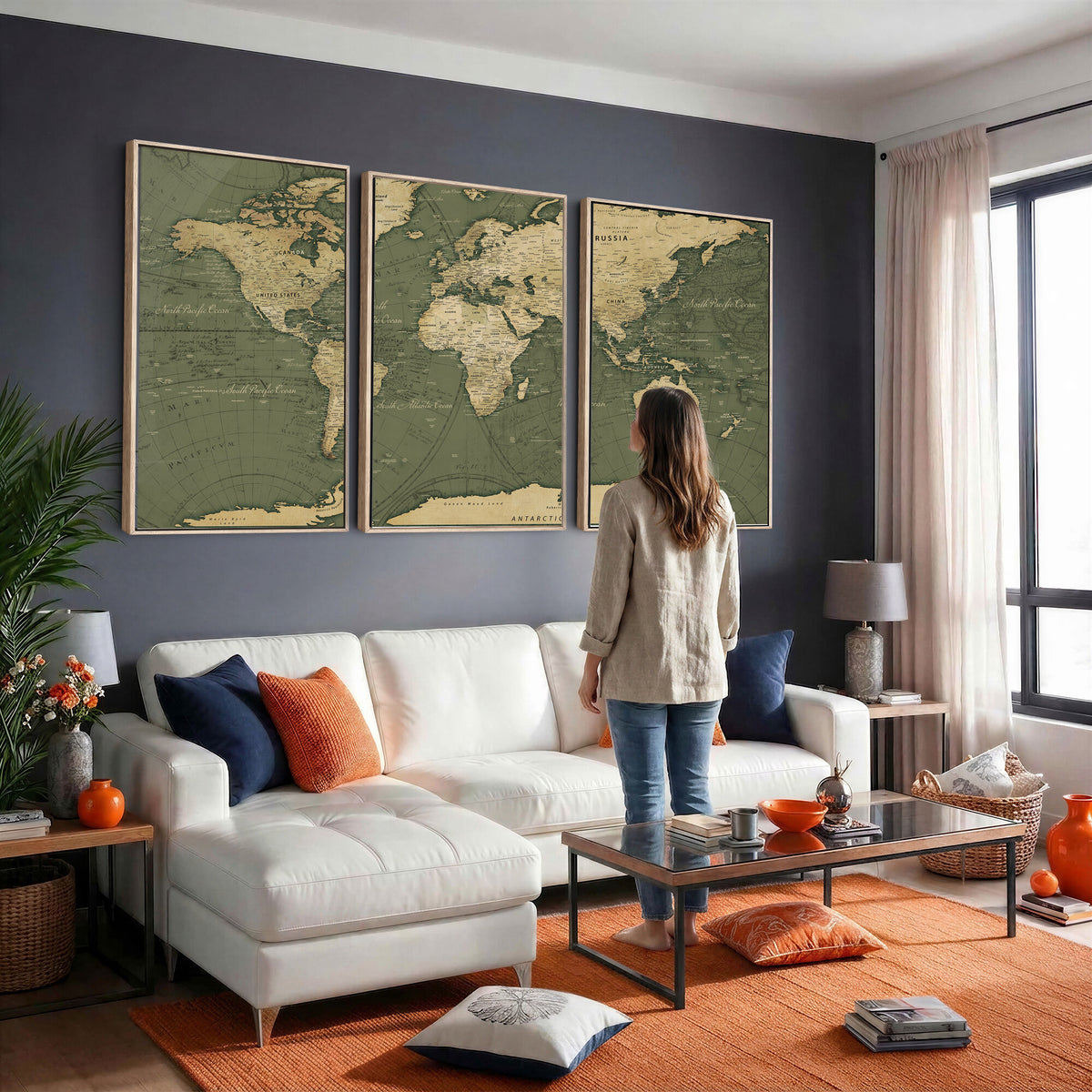 75846040-MGV-CV-36X24 - Large World Map Canvas Wall Art Print for Study Room Decor -