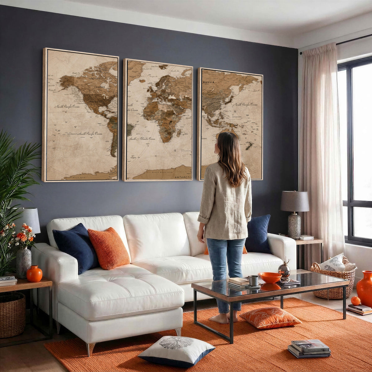 40064188-MGV-CV-36X24 - World Map Wall Art Canvas Print, Modern Decorative Framed Map Artwork Prints for Living Room, Office, Bedroom Wall Decor