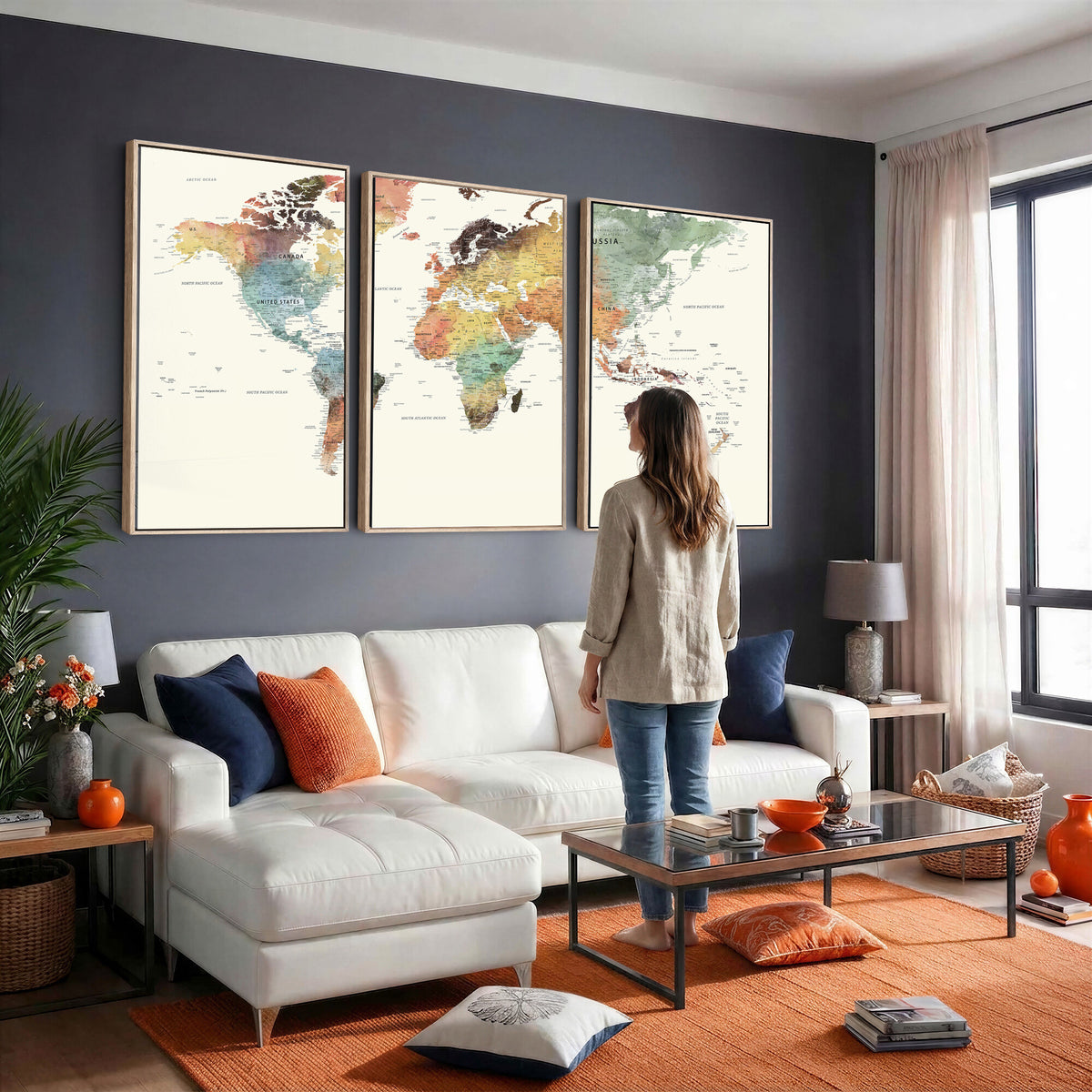 64206059-MGV-CV-36X24 - Framed World Map Wall Art Canvas Print for Living Room and Study Room