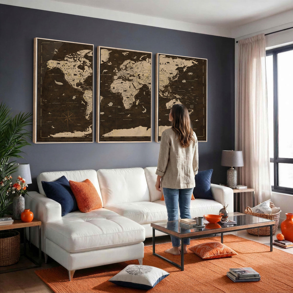 44276398-MGV-CV-36X24 - World Map Wall Art Canvas Print, Modern Decorative Framed Map Artwork Prints for Living Room, Office, Bedroom Wall Decor