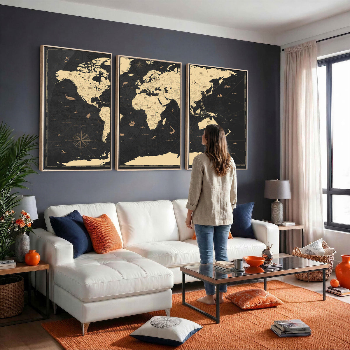 75220264-MGV-CV-36X24 - World Map Wall Art Canvas Print, Modern Decorative Framed Map Artwork Prints for Living Room, Office, Bedroom Wall Decor