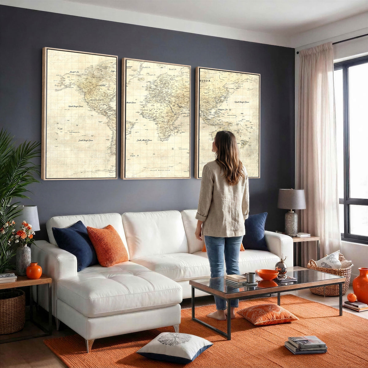 17101439-MGV-CV-36X24 - World Map Wall Art Canvas Print, Modern Decorative Framed Map Artwork Prints for Living Room, Office, Bedroom Wall Decor