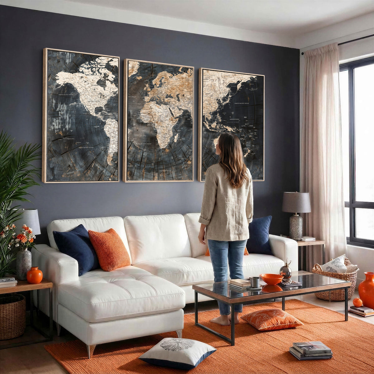 89162112-MGV-CV-36X24 - World Map Wall Art Canvas Print, Modern Decorative Framed Map Artwork Prints for Living Room, Office, Bedroom Wall Decor