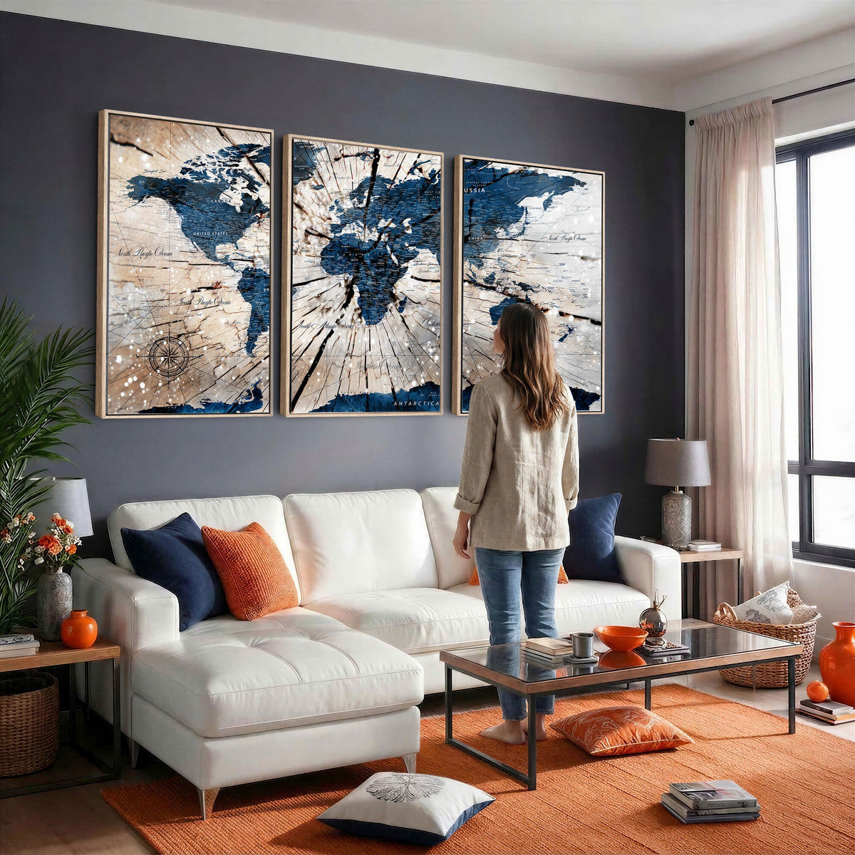 19478704-MGV-CV-36X24 - World Map Wall Art Canvas Print, Modern Decorative Framed Map Artwork Prints for Living Room, Office, Bedroom Wall Decor