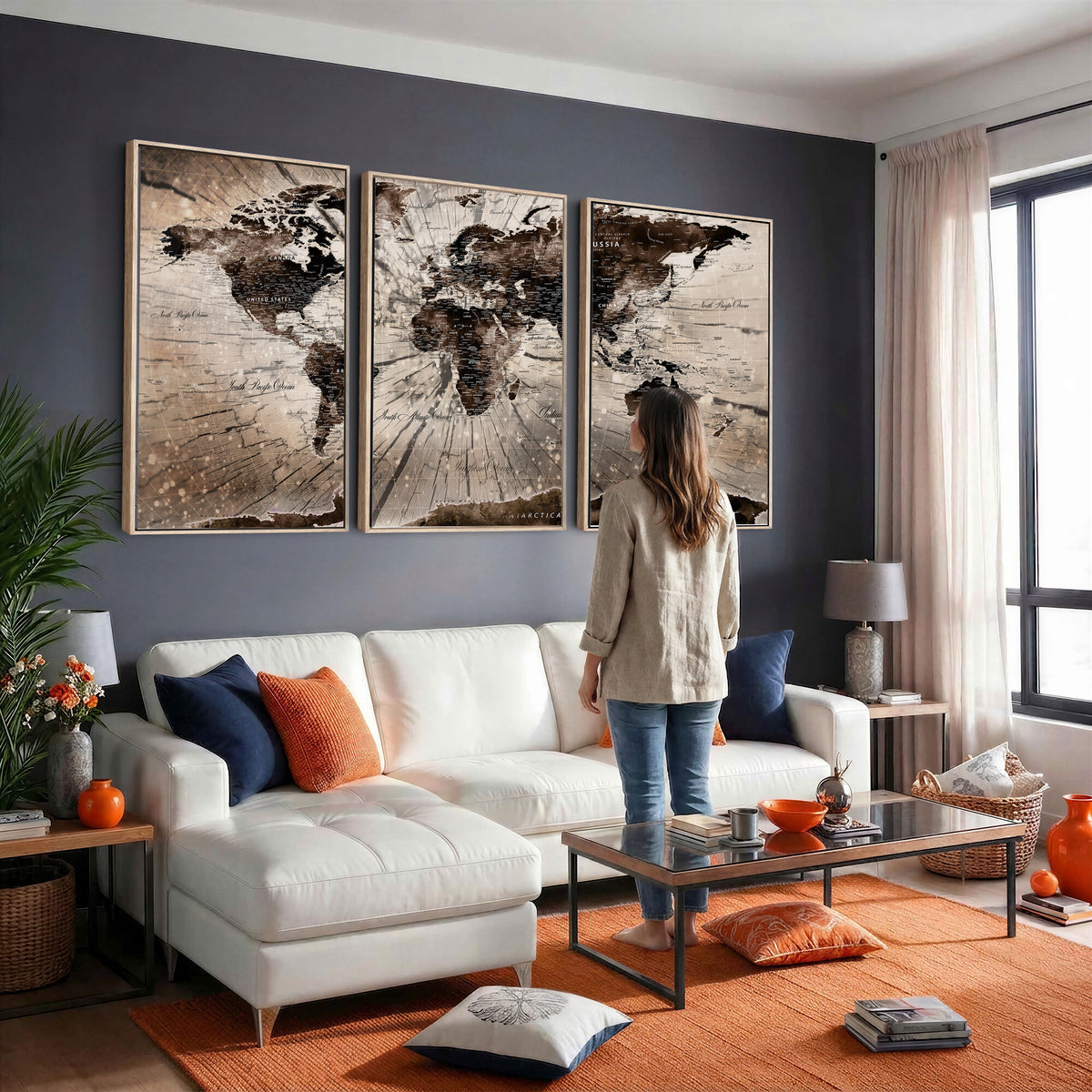 94623295-MGV-CV-36X24 - World Map Wall Art Canvas Print, Modern Decorative Framed Map Artwork Prints for Living Room, Office, Bedroom Wall Decor