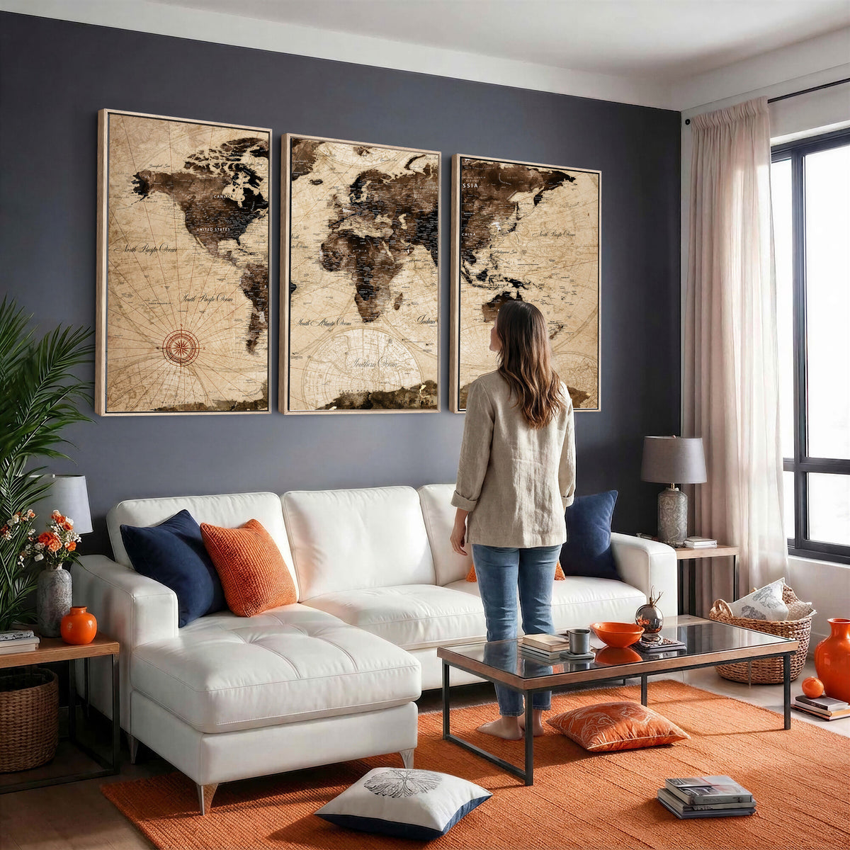 47657418-MGV-CV-36X24 - World Map Wall Art Canvas Print, Modern Decorative Framed Map Artwork Prints for Living Room, Office, Bedroom Wall Decor