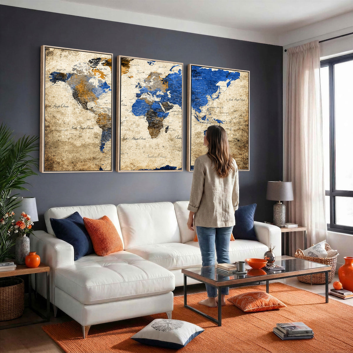 27314341-MGV-CV-36X24 - World Map Wall Art Canvas Print, Modern Decorative Framed Map Artwork Prints for Living Room, Office, Bedroom Wall Decor