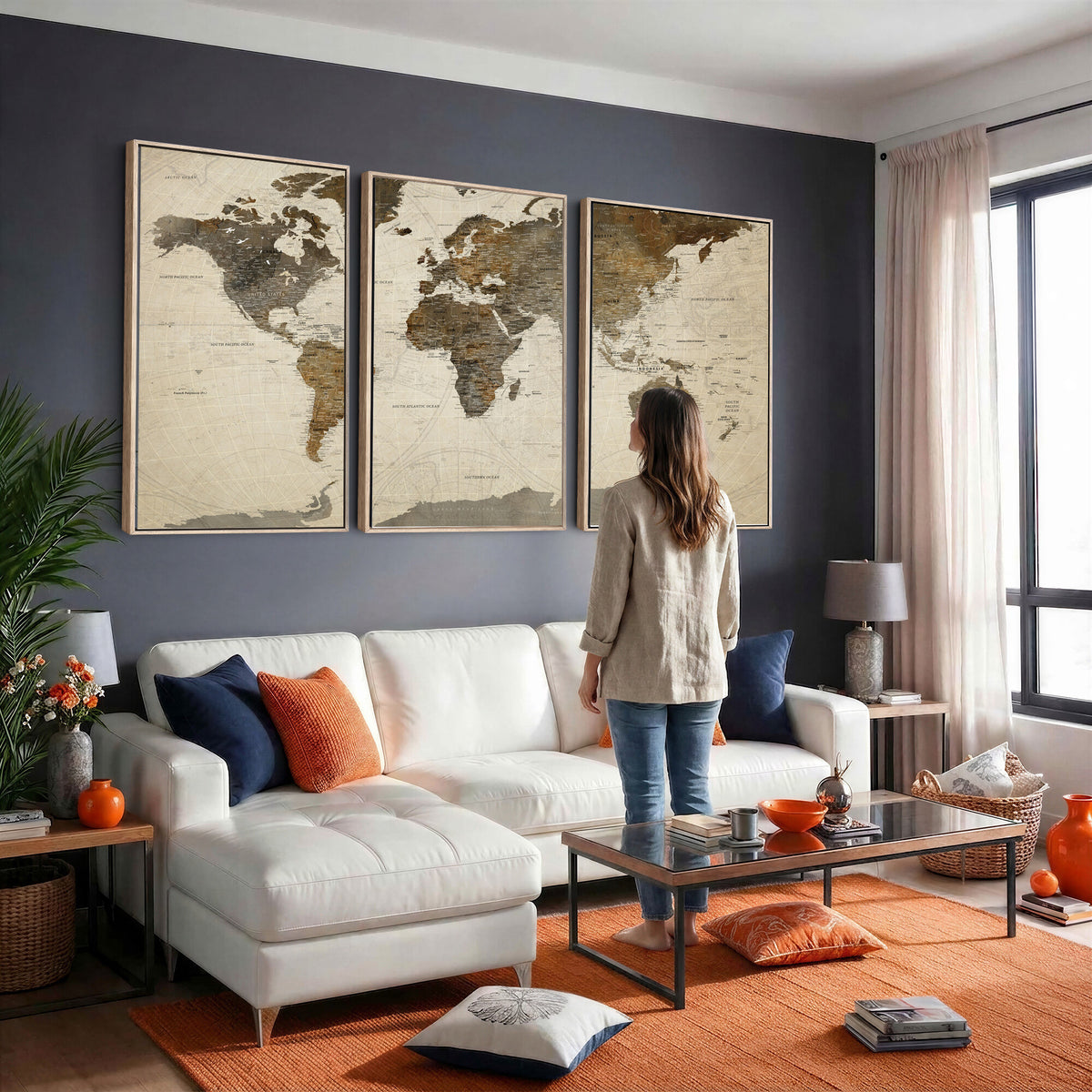 49623468-MGV-CV-36X24 - World Map Wall Art Canvas Print, Modern Decorative Framed Map Artwork Prints for Living Room, Office, Bedroom Wall Decor