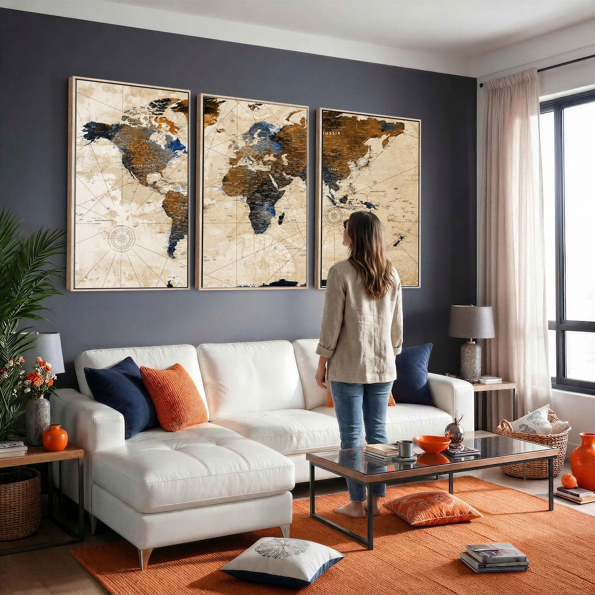 15727090-MGV-CV-36X24 - World Map Wall Art Canvas Print, Modern Decorative Framed Map Artwork Prints for Living Room, Office, Bedroom Wall Decor