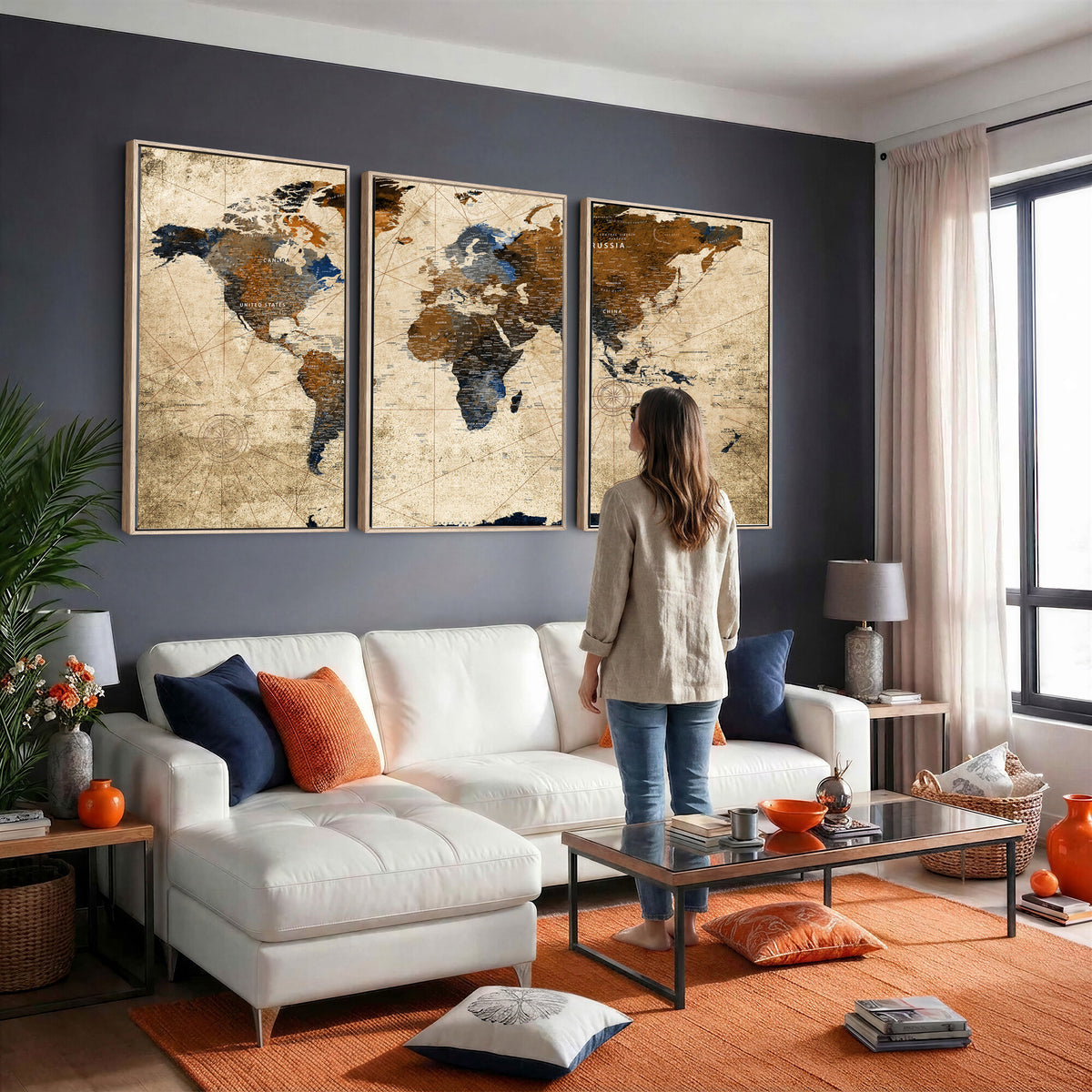 27163414-MGV-CV-36X24 - World Map Wall Art – Rustic Earth Tone Canvas Print, Antique