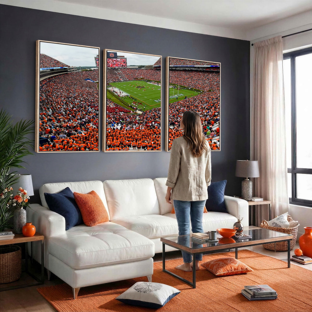 82562490-MGV-CV-36X24 - Auburn Stadium Sunset Wall Art Canvas Print, Jordan Hare Stadium Game Day Crowd, Auburn Tigers Football Artwork