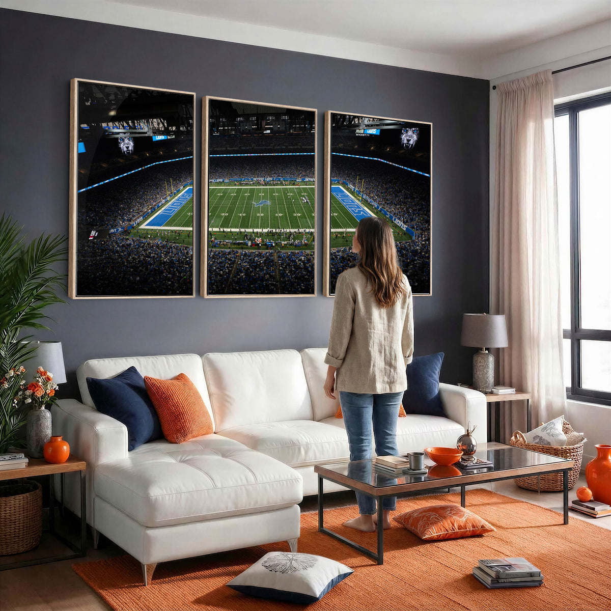 16709602-MGV-CV-36X24 - Detroit Lions Stadium Wall Art Canvas Print, Football Field Panorama