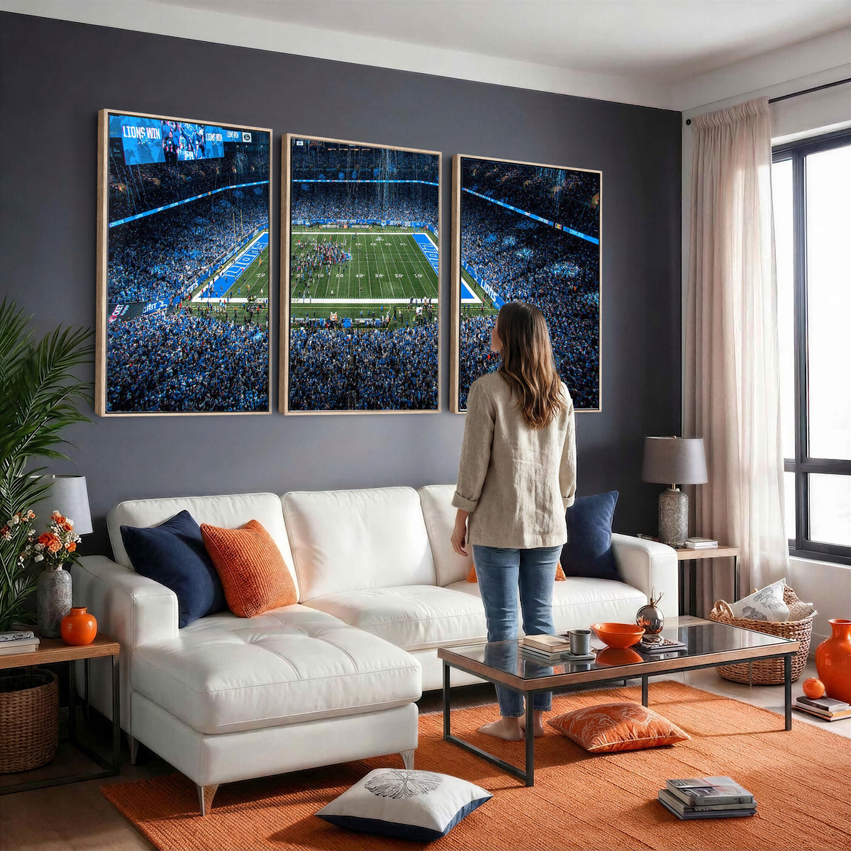 80882005-MGV-CV-36X24 - Detroit Lions Stadium Wall Art Canvas Print, Football Field Panorama