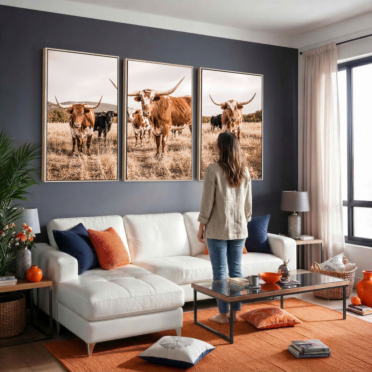 27539727-MGV-CV-36X24 - Texas Longhorn Cattle Wall Art Canvas Print, Sepia Western Decor