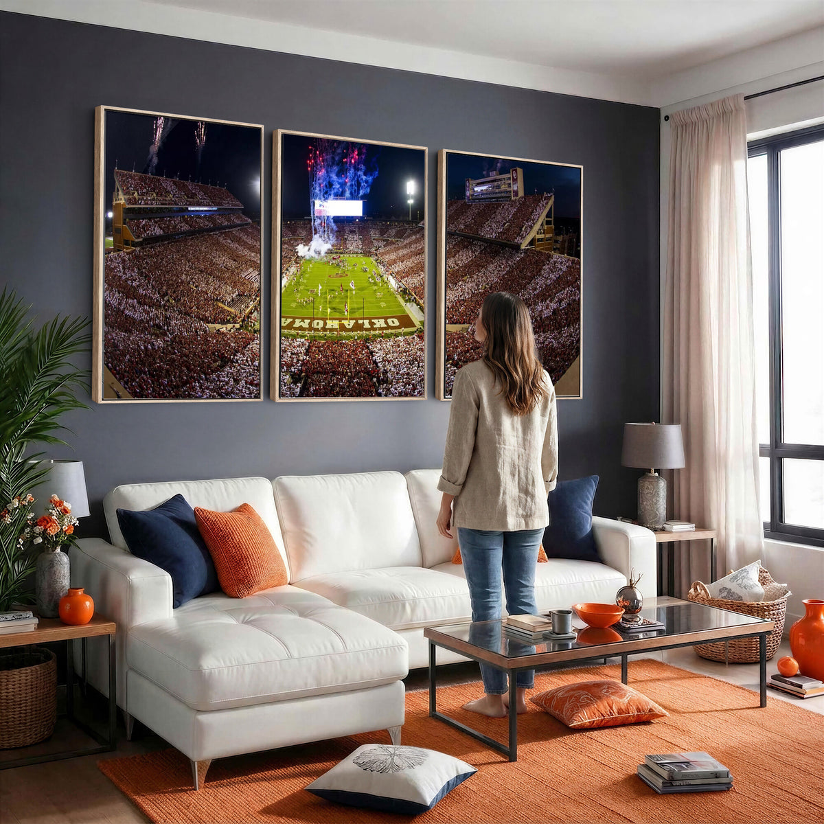 43197777-MGV-CV-36X24 - Oklahoma Memorial Stadium Wall Art Canvas Print – Oklahoma Sooners Football Artwork for Home, Office, and Sports Room Decor