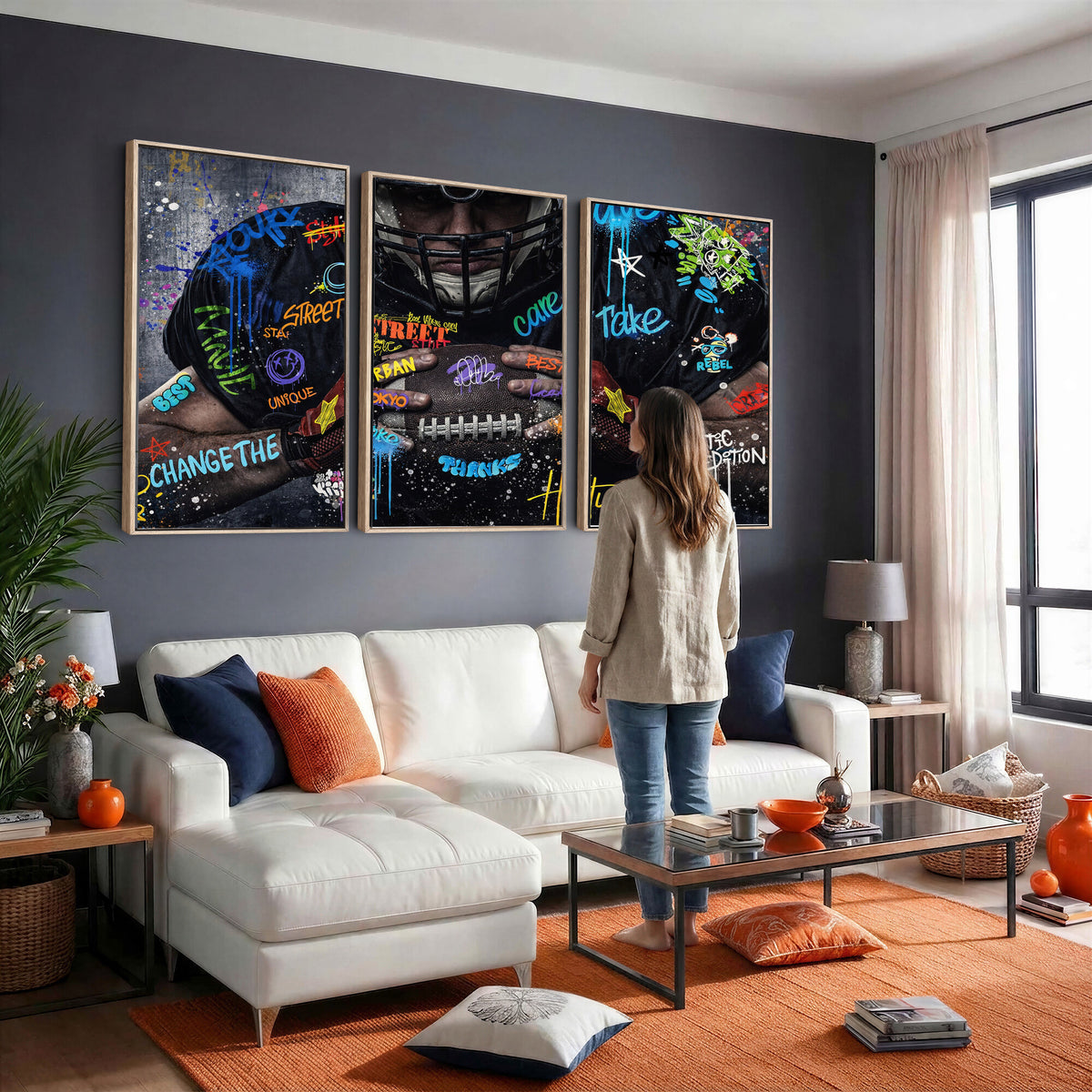 55267256-MGV-CV-36X24 - Graffiti American Football Player Street Art Wall Art Canvas Print