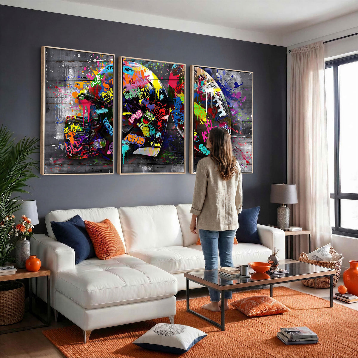 80540773-MGV-CV-36X24 - Graffiti American Football Helmet Street Art Wall Art Canvas Print