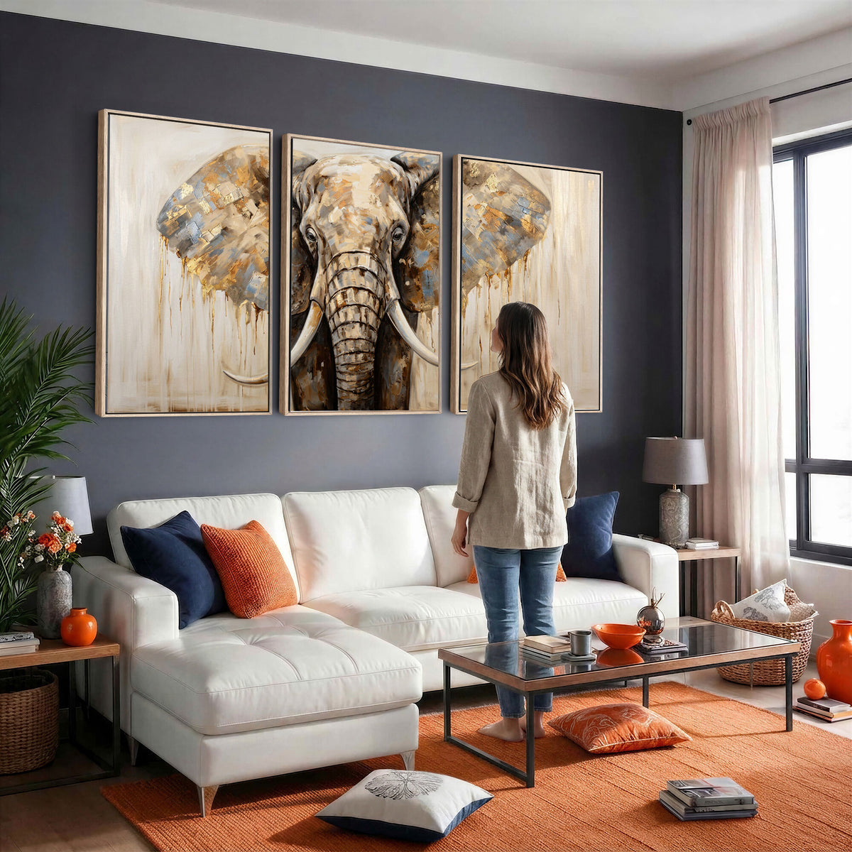 95819221-MGV-CV-36X24 - Gold Leaf Elephant Canvas Wall Art Abstract African Wildlife Painting Print