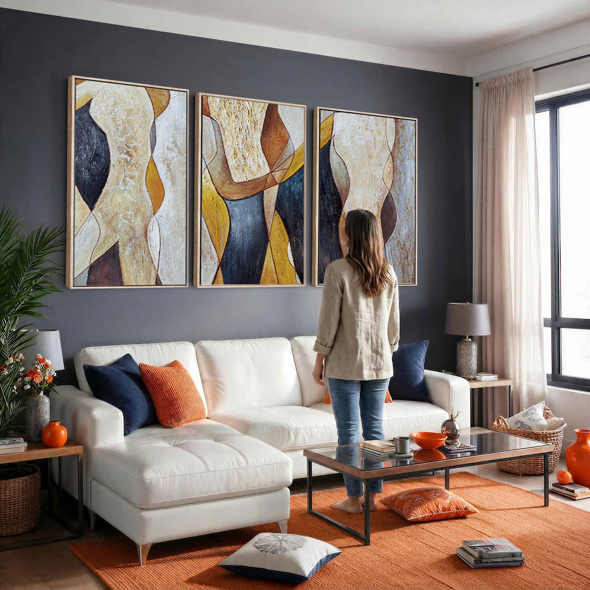96079939-MGV-CV-36X24 - Mid Century Modern Figurative Canvas Wall Art Abstract Cubist Painting Print