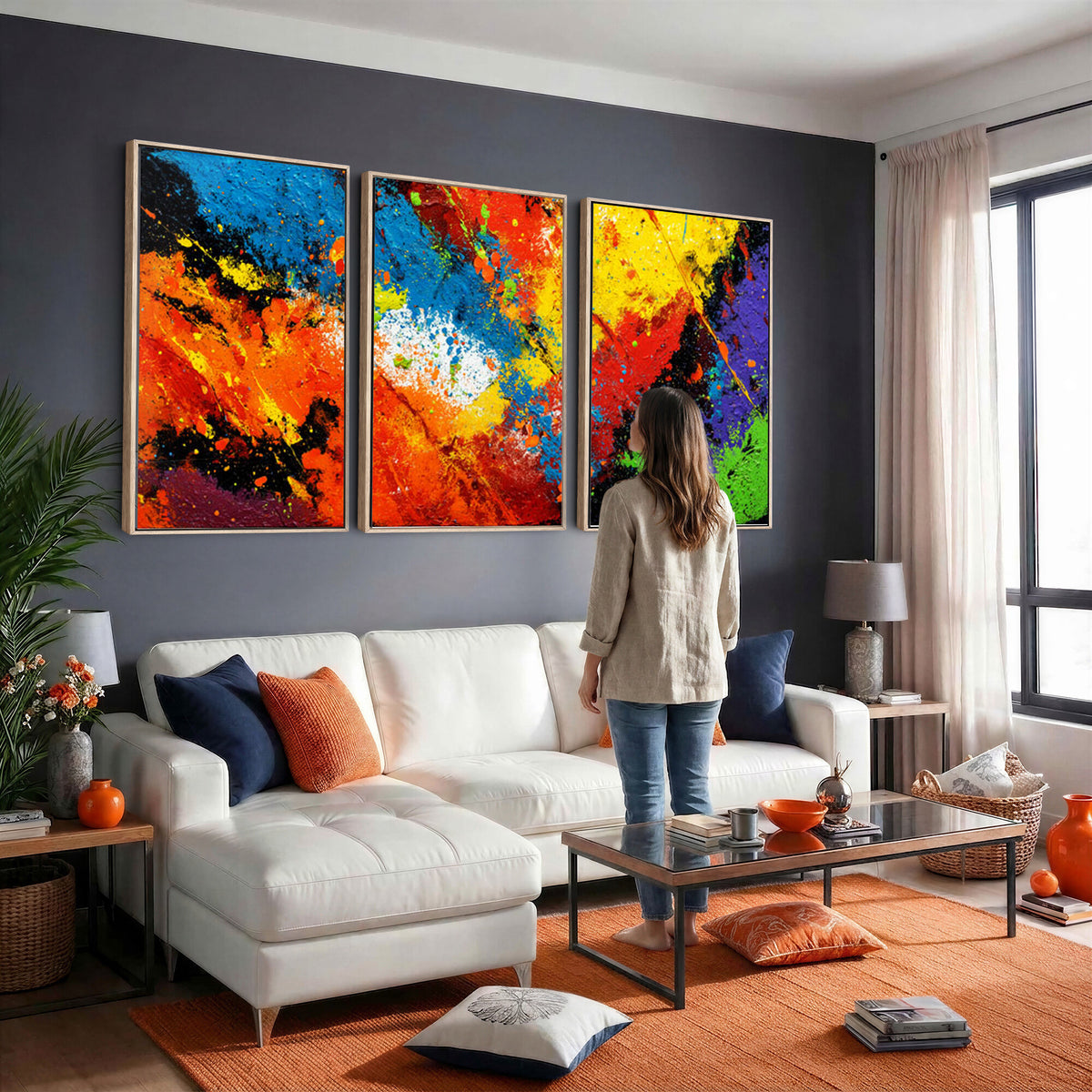 74888753-MGV-CV-36X24 - Vibrant Blue Abstract Canvas Wall Art Colorful Painterly Oil Painting Style Print