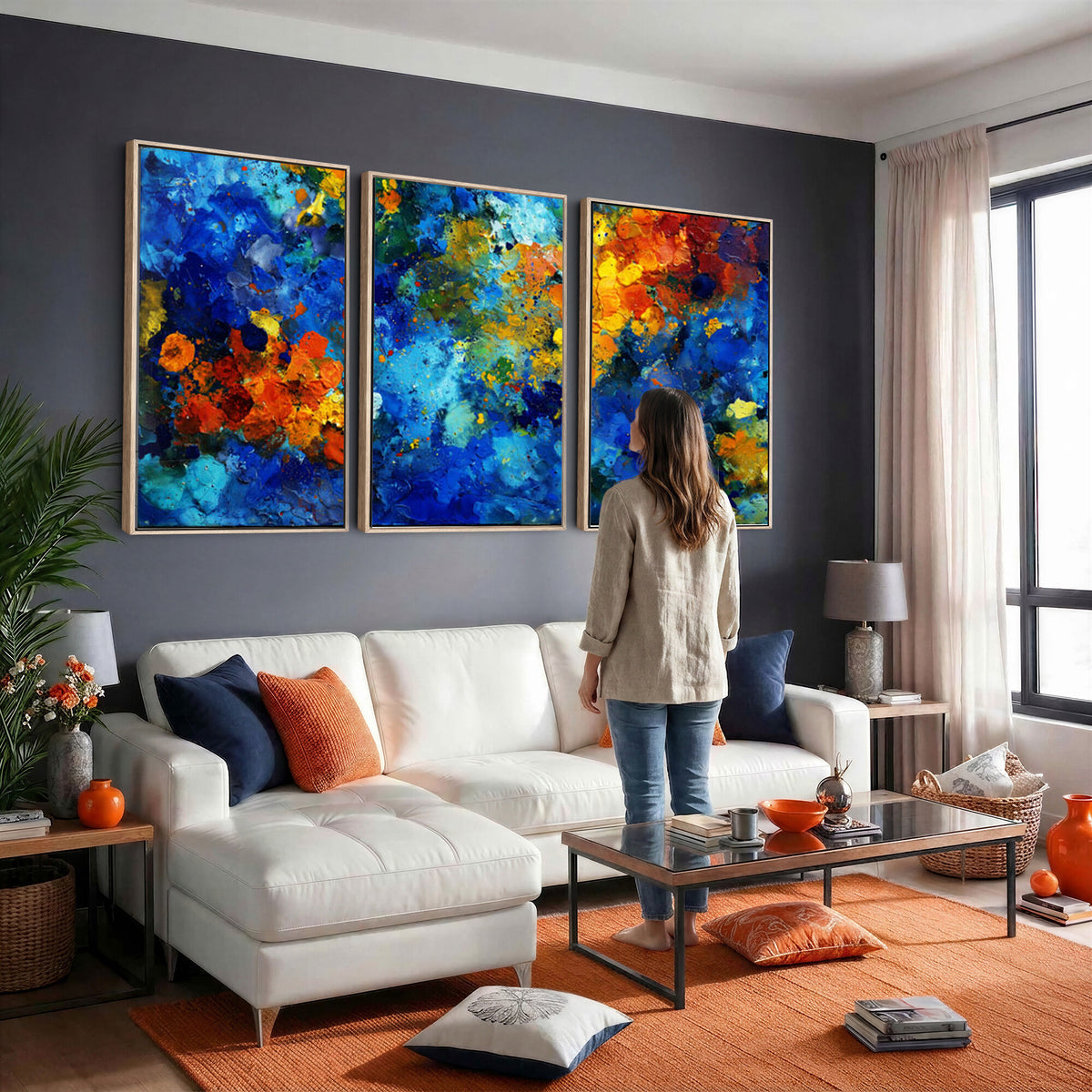 52431611-MGV-CV-36X24 - Vibrant Blue Abstract Canvas Wall Art Colorful Painterly Oil Painting Style Print