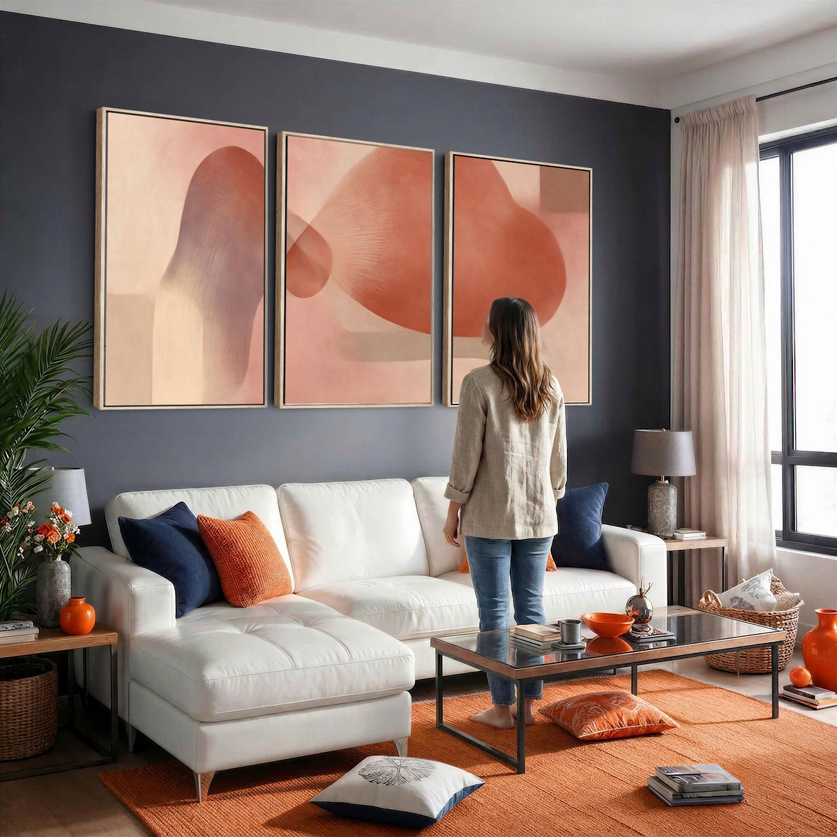 85110643-MGV-CV-36X24 - Vinna Begin Calin Biomorphic Abstract Wall Art Canvas Print, Terracotta Pink Organic Shapes