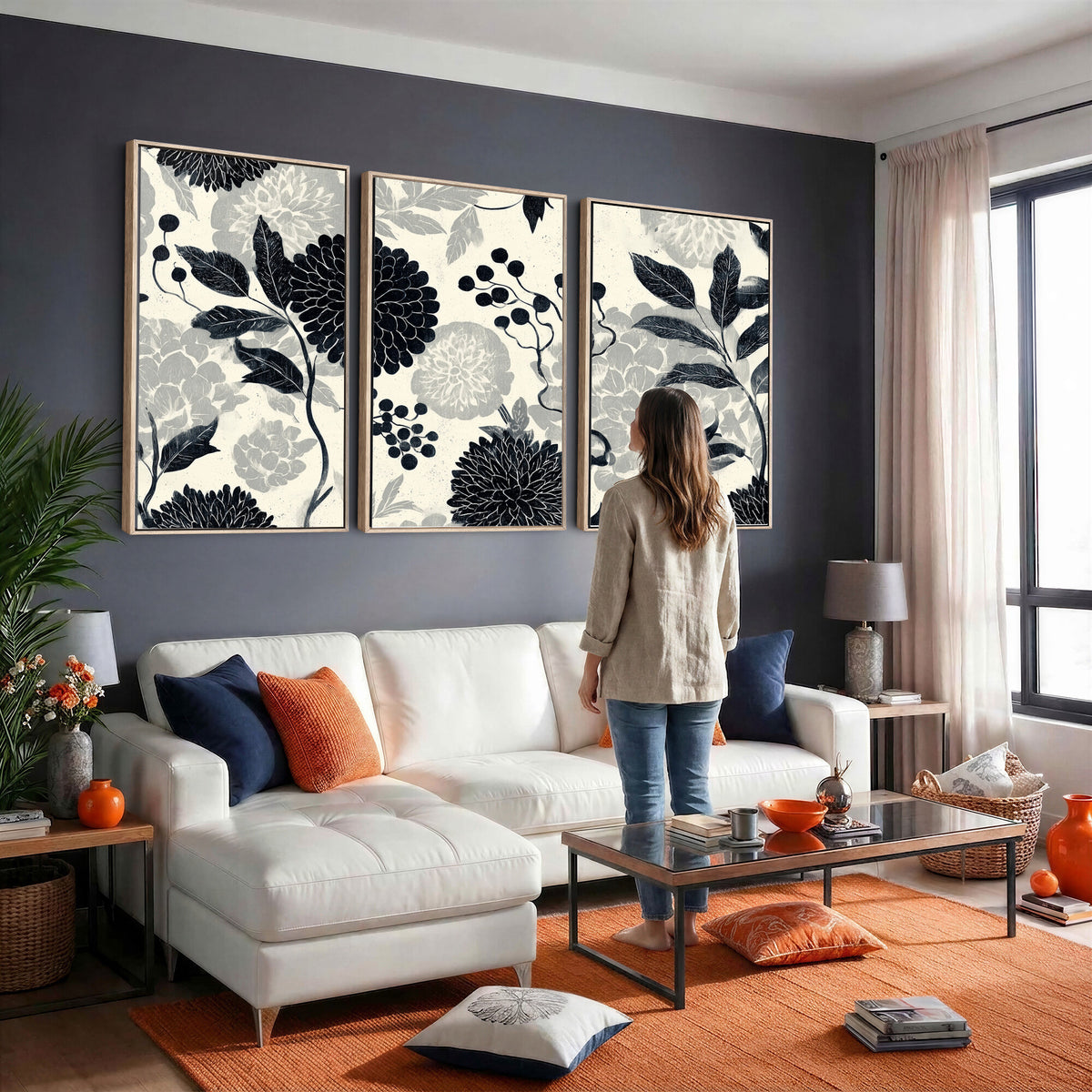 27269625-MGV-CV-36X24 - Traditional Chinese Pattern Tapestry Wall Art, Vintage Chinoiserie Peony Fabric Hanging, Antique Black Grey Living Room Japandi Gift