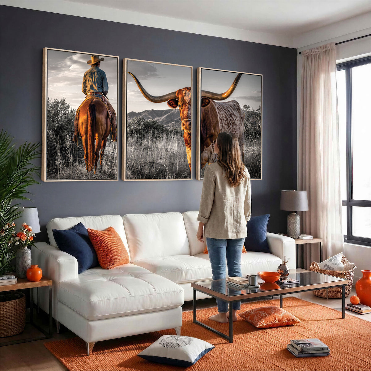17066920-_Poster-30x20 - Extra Large Cowboy and Longhorn Wall Art Canvas Print