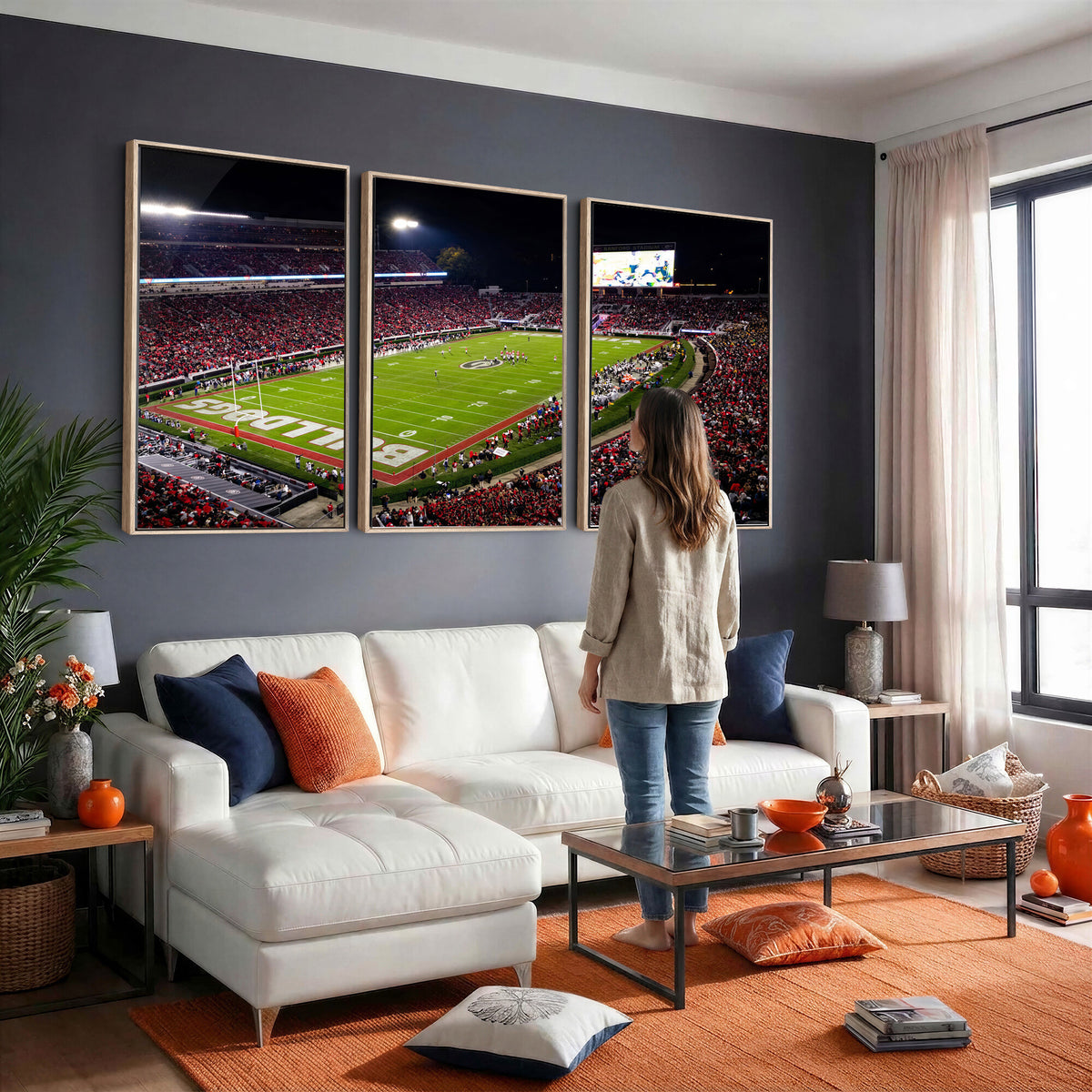 73520603-_Poster-30x20 - Georgia Bulldogs Sanford Stadium Canvas Print 3 Piece Framed Wall Art Extra Large Floating Frame Nature Poster Made in USA