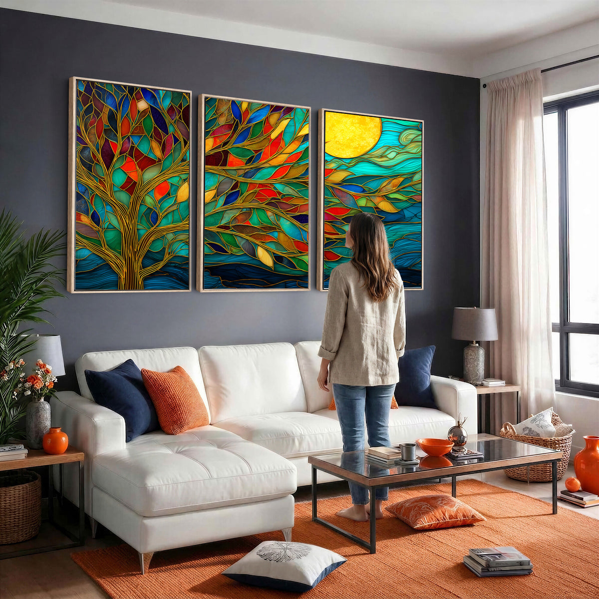 11877152-MGV-CV-36X24 - Stained Glass Tree Of Life Wall Art - Vibrant Mosaic Nature Home Decor