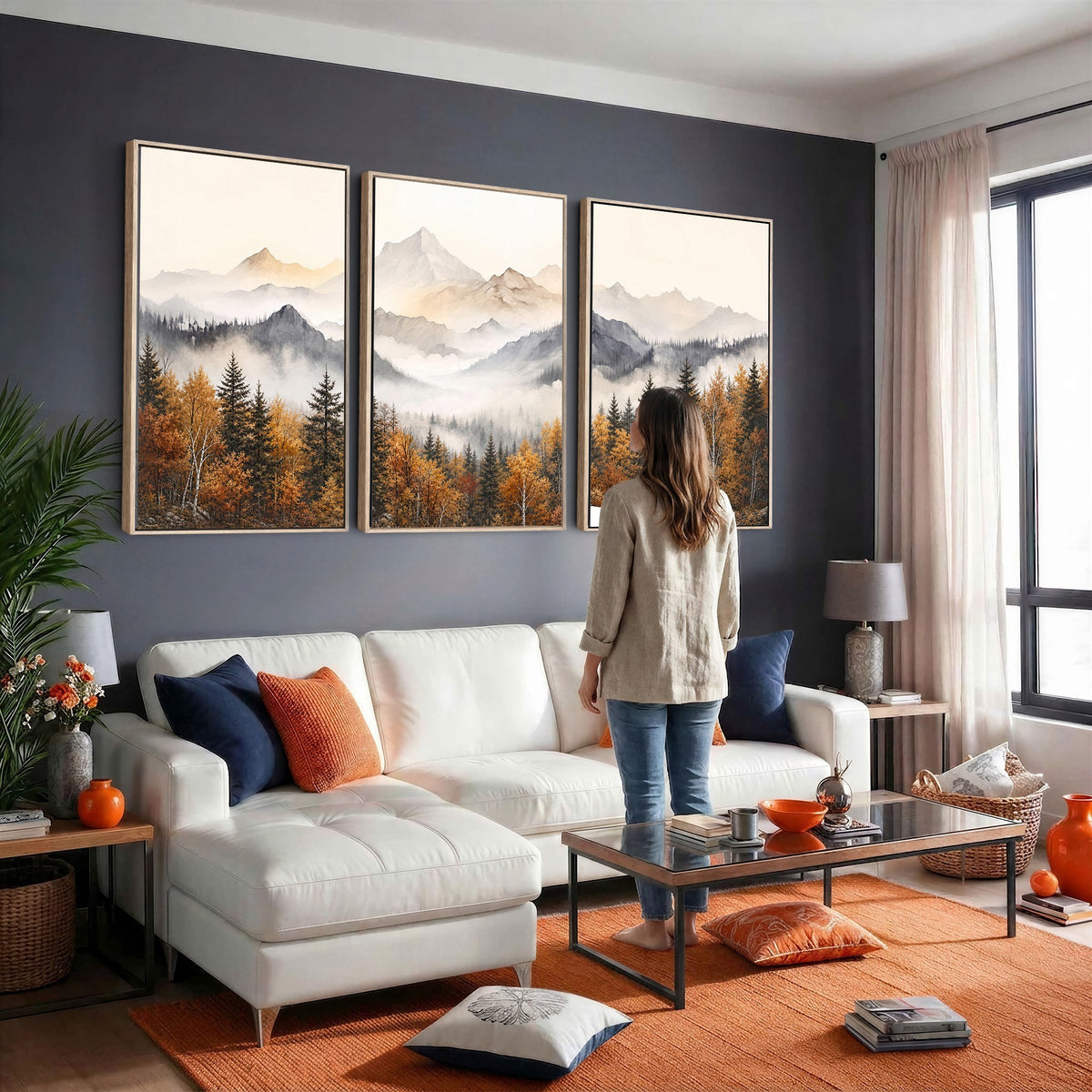 19544118-_Poster-30x20 - Misty Mountain Autumn Forest Canvas Wall Art - Watercolor Fall Nature Landscape Print