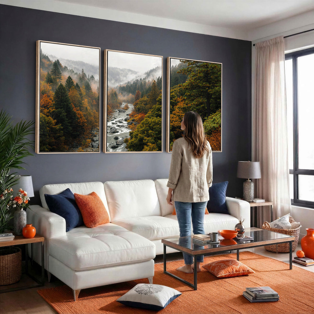95540697-MGV-TP-30X20 - Misty River Mountain Valley Canvas Wall Art - Autumn Forest Landscape Nature Print