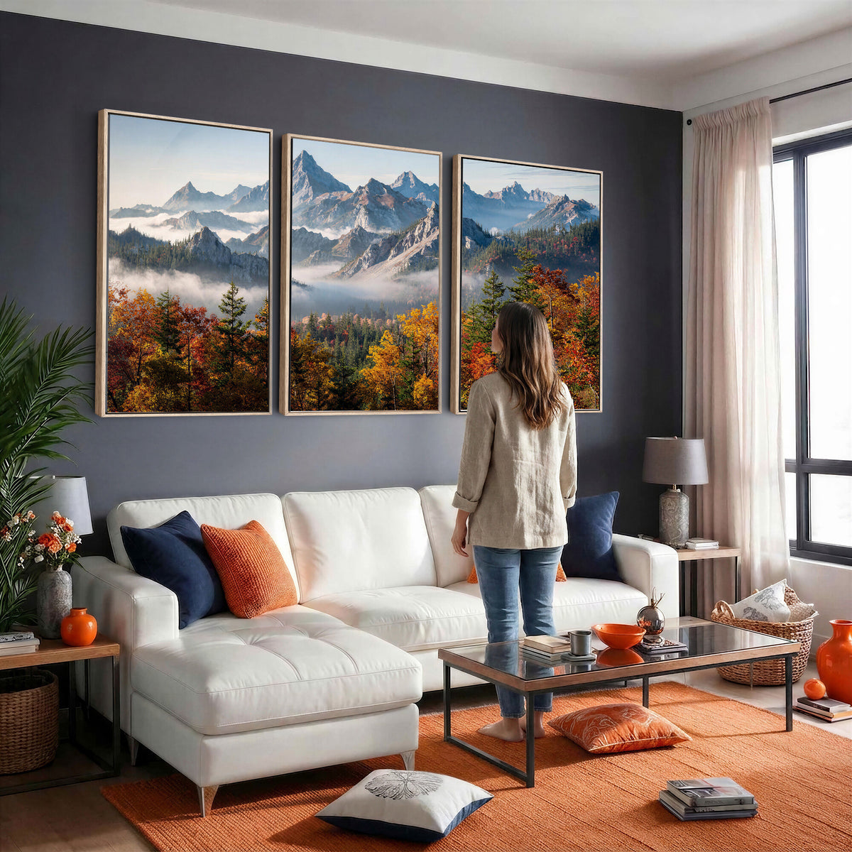 38847944-MGV-TP-30X20 - Majestic Mountain Peak Canvas Wall Art - Panoramic Autumn Forest Fog Landscape Print